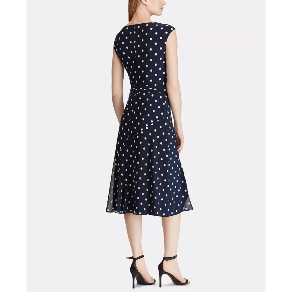 Lauren by Ralph Lauren Polka Dot Midi Wrap Dress w/ Flutter Sleeves Sz 16
